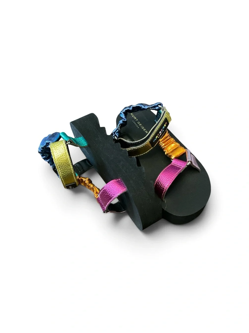 Kurt Geiger London Kids MINI ORION SANDAL Rainbow Metallic Strap Size 3/ EU 34
